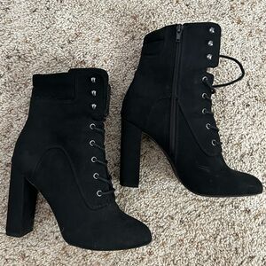 Black High Heel Lace-up Booties